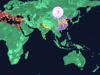 人口爆発。時間経過と人口の増え方を世界地図上に示したビデオが面白い。