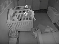 わんぱくすぎるｗｗｗ双子の2歳児が夜中に大暴れしている監視カメラ映像。