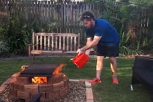 BBQで馬鹿すぎワロタ。火に直接燃料を注いで家を焼きかけた男の映像ｗｗｗ
