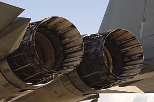 大迫力。嘉手納基地所属F-15戦闘機による地上アフターバーナー試験の様子。