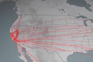 イーロンマスクが所有するジェット機の一年間の飛行記録を地図上に表した動画がおもしろい。