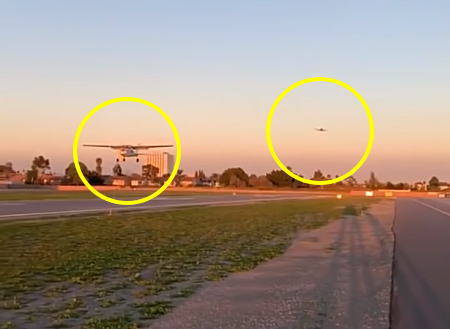 一つの滑走路に飛行機2機が同時に着陸しようとして衝突爆発。カリフォルニア。