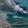 アメリカのサンディエゴ海軍基地に停泊している空母が炎上している映像