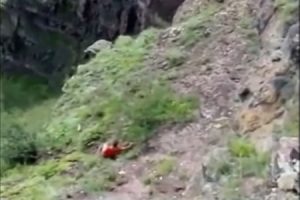 【衝撃】自撮りする為に崖の下の方まで下りた女性、足を滑らせて崖から落下する