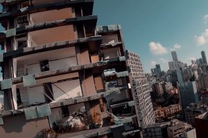 【衝撃】爆発事故が起きたレバノンの町の上空をドローンで撮影した映像が完全に戦時中