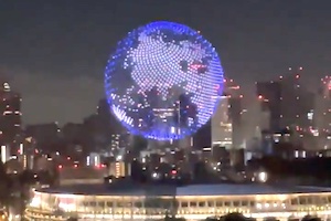 【動画】東京オリンピックにドローン地球。リハーサルの様子が外部から撮影される。