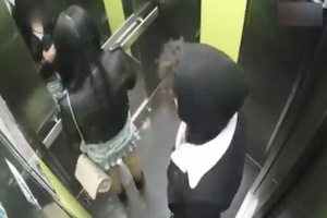 【動画】狙われたミニスカ女性。エレベーターの中の強姦未遂事件。