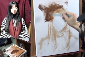 1250万再生。中国の有名な画家「ロン・ジュン」による肖像画（油絵）の描き方。