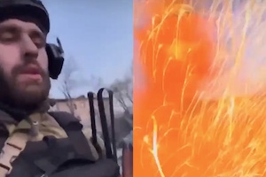 【衝撃】自撮り中に被弾してしまうロシア兵の映像が話題に。