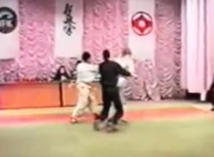 空手の試合で審判の見事な浴びせ蹴りで一撃ノックアウト。どうしてこうなった