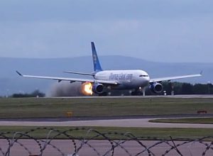 バードストライクか。離陸加速中のエアバスA330の右エンジンが火を噴く