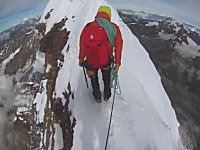 山動画。天空の尾根。左右絶壁！マッターホルンの超ほそい道を行く登山者たち。