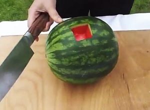 この作り方は楽しそう。スイカ100%フレッシュジュースの賢い作り方。