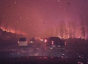大規模な森林火災から逃れようと逃げ惑う車の車載映像が怖すぎるだろ(((ﾟДﾟ)))