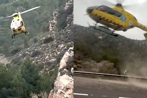 【動画】送電線に接触してしまったヘリコプターが道路に不時着。（スペイン）