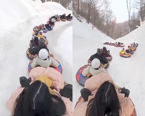 【動画】雪の大連結チューブスライドが楽しそうすぎワロタ。