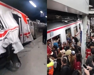 【動画】 インドネシアで停車していた電車に後続列車がめり込む大事故。